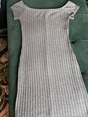 Ribbed Gray Knit Mini Dress- Off The Shoulder Bodycon